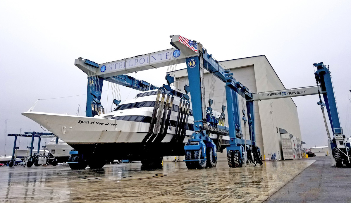 Spirit of New Jersey boat on lift with rollers